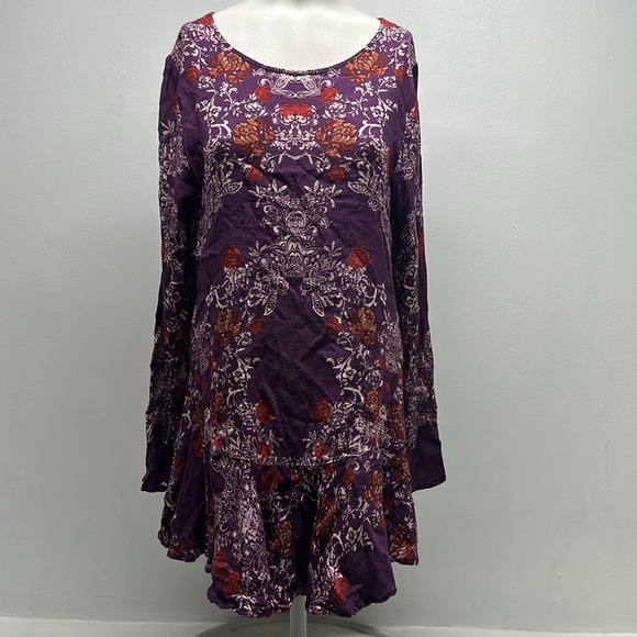 Free People Smooth Talker Tunic Mini Dress Long Sleeve Floral Purple Size Medium - Picture 4 of 9